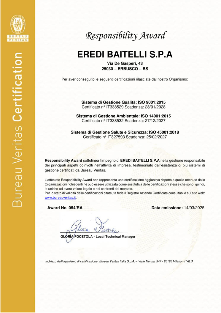 Responsibility Award n.054 – Eredi Baitelli S.p.A.